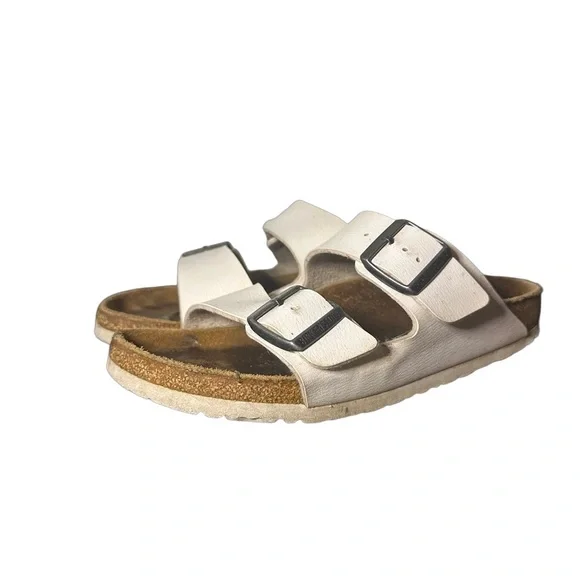 Birkenstock Arizona White Birko-Flor Faux Leather Two Strap Slide Sandals Sz 38 - Picture 7 of 11